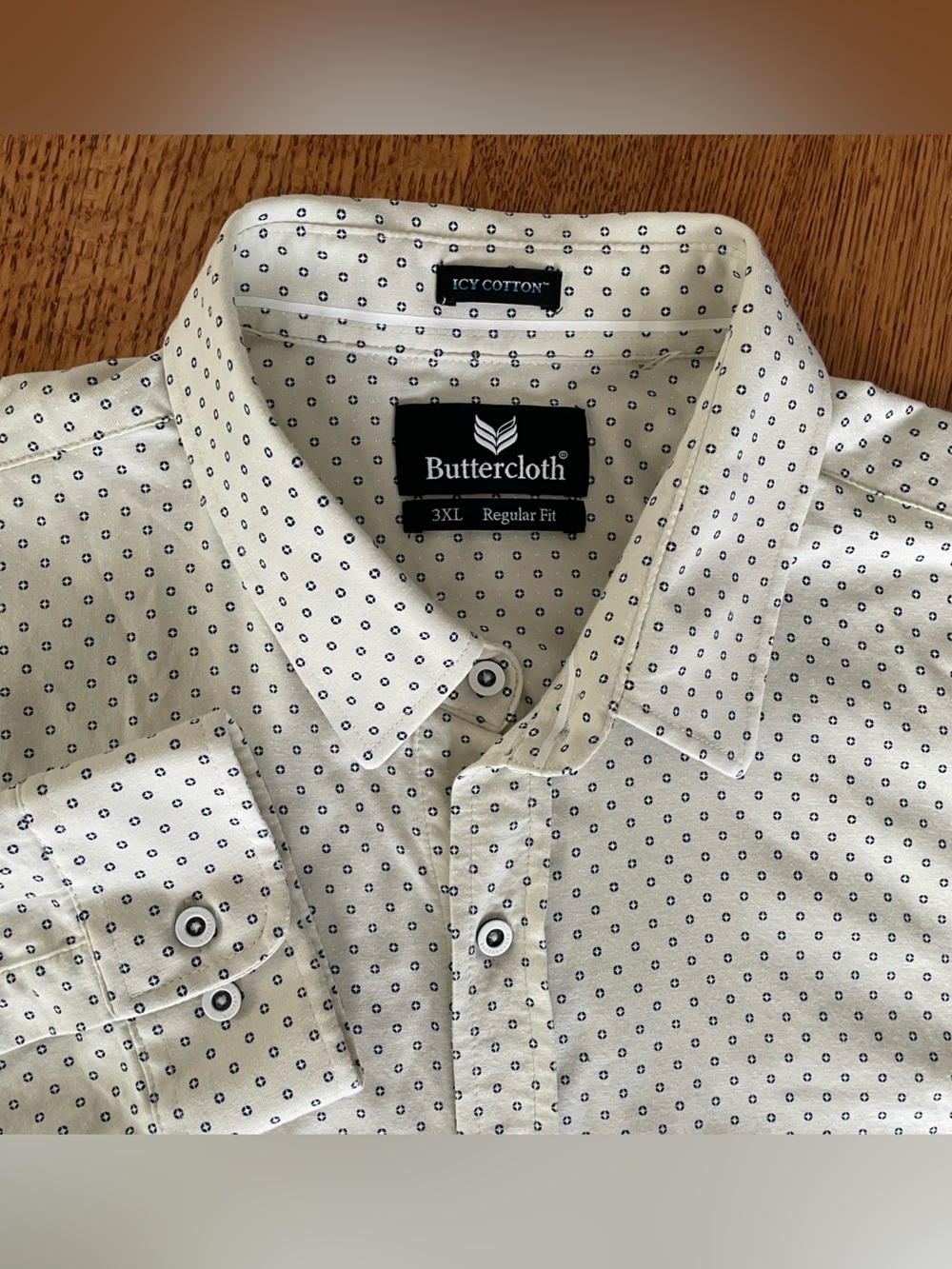 Buttercloth Men’s Dress Shirt 3XL Icy Cotton Breathability Cooling Geometric